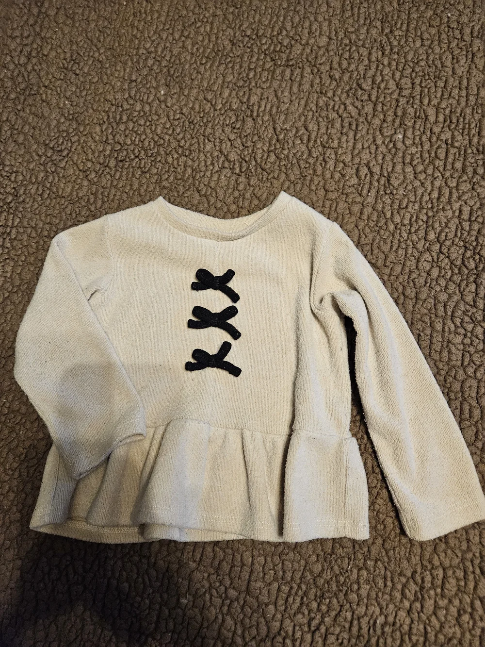 Zara Cream Peplum Light Sweater with Black Bow Details - Kids 18 Months